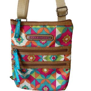 Lily Bloom Mandala Geometric Print Crossbody Multiple Pocket Purse Bag